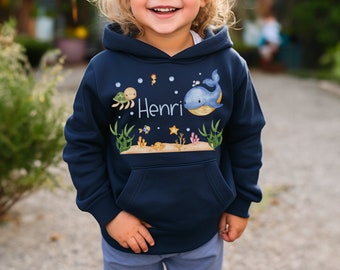 Sweat à capuche personnalisé pull enfant sweat à capuche baleine sous-marine mer maritime