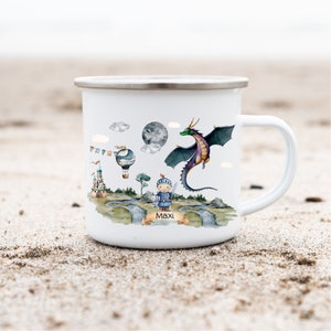 Enamel Mug Enamel Cup Mug with Name Personalized Dragon Knight Castle Dragon