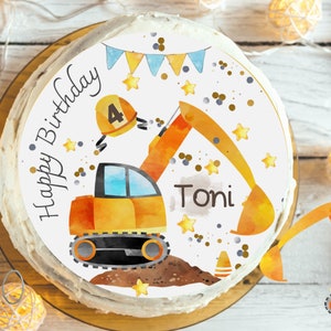 Cake Topper Fondant Birthday Child Sugar Image Girl Boy Excavator Wheel Loader Construction Site Construction Worker