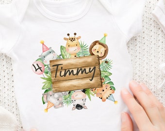 Ironing image personalized with desired name and age fox birthday shirt jungle safari jungle animals lion giraffe tiger zebra elephant