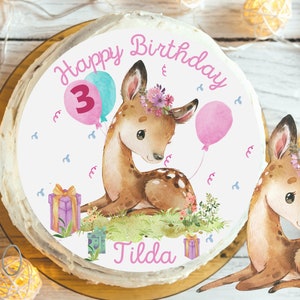 Cake topper fondant birthday child sugar image girl boy forest animals forest animal birthday deer party