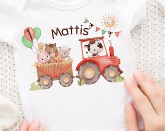 Iron-on transfer personalized with desired name and age tractor tractor farm farm animals sheep horse cow