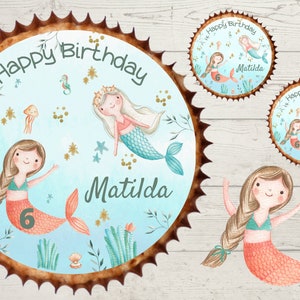 Muffin Topper Cupcake Muffin Muffin Fondente Compleanno Bambino Zucchero Immagine Ragazza Sirena