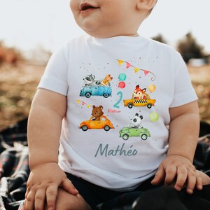 T-Shirt Birthday Shirt Personalized Birthday Child Boy Girl Excavator Wheel Loader Construction Site Vehicles Fox Forest Animals Badger Bear image 2