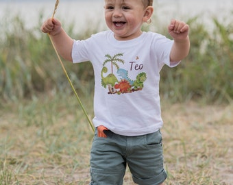 T-Shirt Compleanno Camicia Personalizzata Compleanno Bambino Ragazzo Ragazza Dino Dinosauro