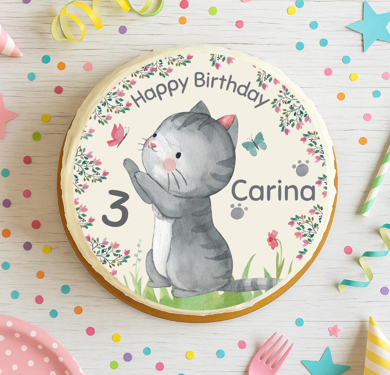 Decorazioni Per Torta Gatto - 24 Topper Per Cupcake + 1 Topper Torta Compleanno A Forma Di Gatto - Set Completo Per Feste A Tema Felino