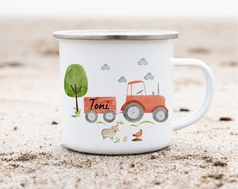 Enamel cup enamel cup personalized with name tractor tractor farm