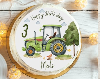 Cake Topper Fondant Birthday Child Sugar Image Girl Boy Tractor Farm Farm Animals Cake Topper Birthday Cake