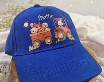 Gorra infantil personalizada con nombre protección solar tractor tractor granja