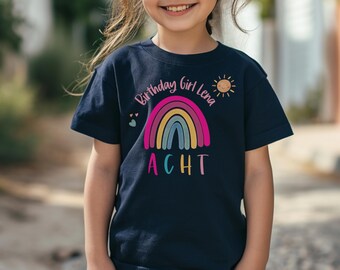 T-shirt D'anniversaire 7 Ans Fille - Design Arc-en-ciel Avec Message "Ich Bin Schon Sieben"