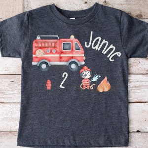 Iron-on image with desired name and age personalized fire brigade rescue vehicles dog fire engine