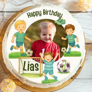 Football cake topper with photo – personalized for boys – fondant sugar image birthday child – name & age