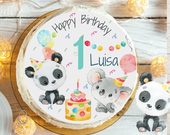 Cake topper fondant anniversaire enfant sucre photo fille garçon koala panda gâteau de fête