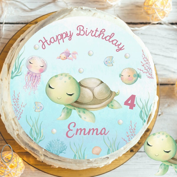 Cake topper fondant birthday child sugar picture girl boy whale turtle fish ocean