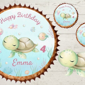 Muffin Topper Cupcake Muffin Muffins Fondant Birthday Child Sugar Image Girl Boy Turtle Whale Ocean