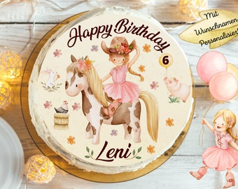 Cake topper fondant birthday child sugar image girl boy horse pony rider horse girl