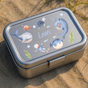 Adesivi personalizzati creature marine – nome e set selezionabili – impermeabili e lavabili in lavastoviglie – per porta pranzo, borraccia, bicicletta