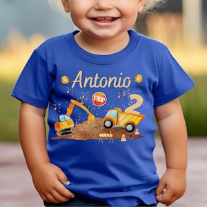 Excavator birthday shirt with name & number – personalized shirt for boys – 2nd, 3rd, 4th birthday construction site