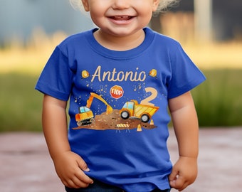 T-shirt compleanno camicia personalizzata compleanno bambino ragazzo ragazza escavatore pala gommata cantiere operaio edile