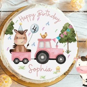 Cake topper fondant birthday child sugar image girl boy tractor farm farm animals