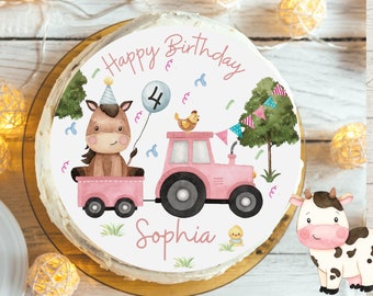 Cake topper fondant birthday child sugar image girl boy tractor farm farm animals