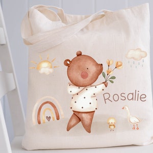 Sac de sport, sac de sport, sac en jute, sac en jute avec nom, sac à linge personnalisé, ours arc-en-ciel, bohème