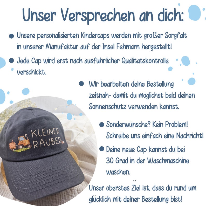 Cap Kinder Personalisiert mit Name Sonnenschutz Kleiner Räuber Traktor Bild 7