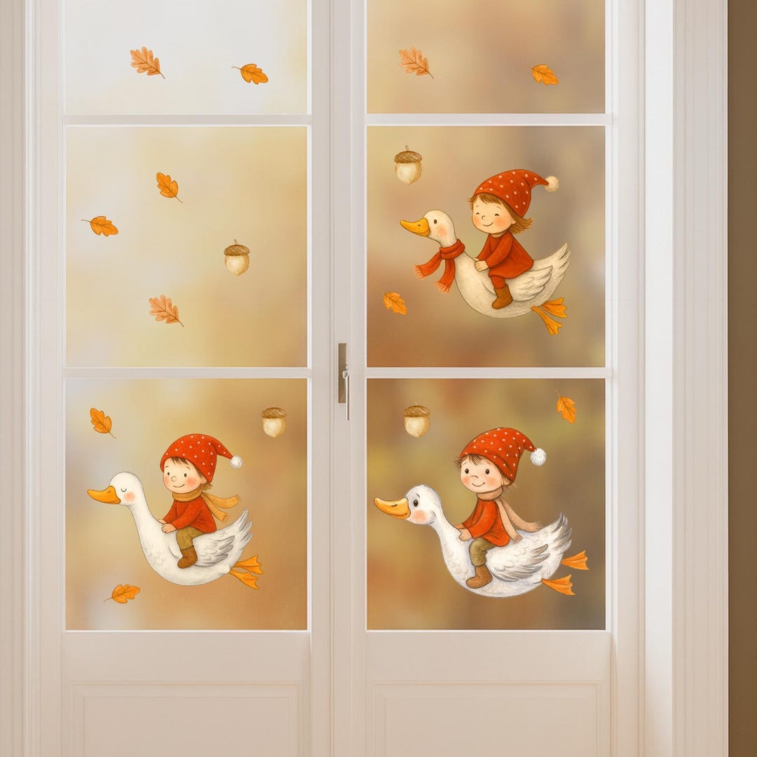 Window Picture Gnome With Geese – Autumn Window Pictures Forest Animals ...