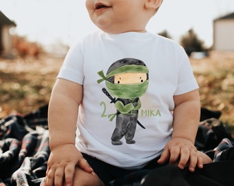 T-Shirt Geburtstagsshirt personalisiert  Geburtstagskind Junge Mädchen Ninja Kämpfer Samurai