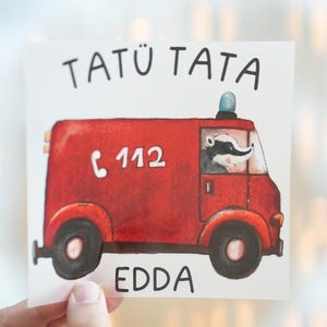 Toppa termoadesiva Tatü Tata pompieri con tasso – toppa termoadesiva 112 per bambini – personalizzata con nome – A4 o A5 – per tessuti colorati