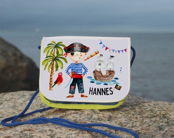 Neck pouch for children with name purse wallet pirate pirate ship