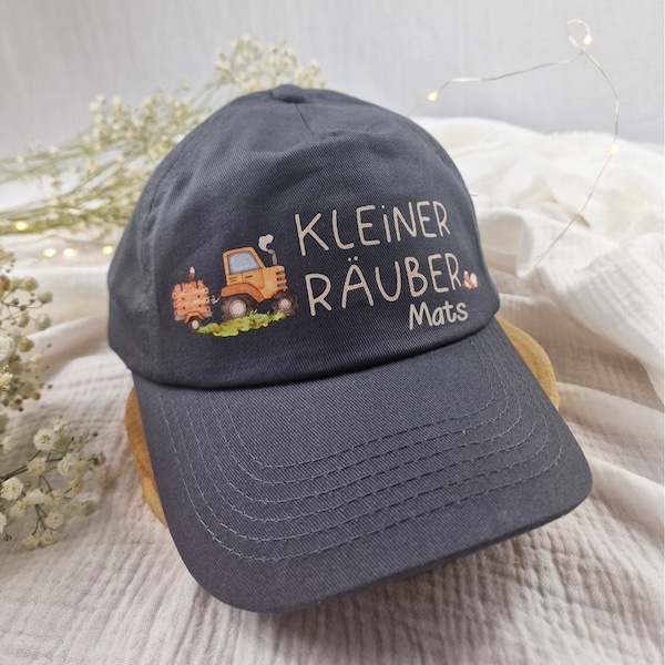 Cap Kinder Personalisiert mit Name Sonnenschutz Kleiner Räuber Traktor