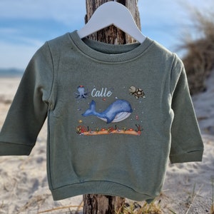 Pullover sweatshirt sweater personalized children's sweater baby sweater sweater whale underwater image 1