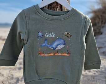 Pullover sweatshirt sweater personalized children's sweater baby sweater sweater whale underwater