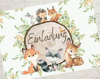8 invitation cards for the children's birthday forest animals fox