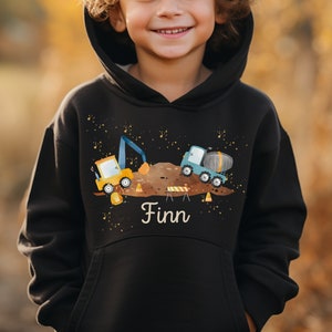 Hoodie personalized children&#39;s sweater hoodie excavator wheel loader construction site construction worker