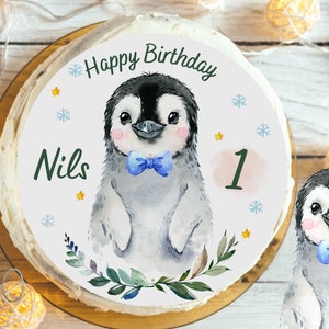 Cake Topper Fondant Birthday Child Sugar Image Girl Boy Penguin South Pool