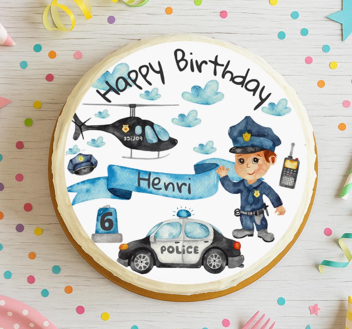 Set Decorazione Compleanno 3 Anni Tema Polizia – Palloncini Auto, Cane, Elicottero, Striscione E Segnaposti Per Torta