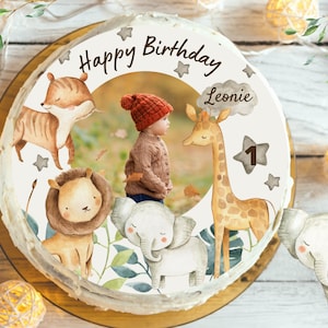 Cake topper with photo fondant birthday child sugar image girl boy lion jungle jungle birthday