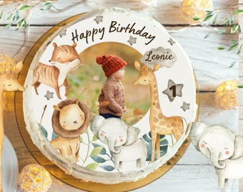 Cake topper with photo fondant birthday child sugar image girl boy lion jungle jungle birthday