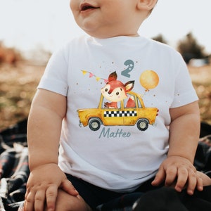 T-Shirt Birthday Shirt Personalized Birthday Child Boy Girl Forest Animals Bear Deer Fox Vehicle Car