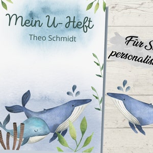 Housse de protection pour carnet d'examen U-booklet enfant baleine mer avec compartiment pour certificat de vaccination et carte d'assurance maladie
