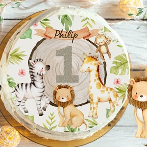 Cake Topper Fondant Birthday Child Sugar Image Girl Boy Lion Elephant Jungle