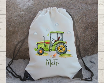 Sports bag gym bag with name personalized tractor tractor green farm agriculture