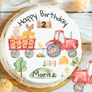 Cake topper fondant birthday child sugar image girl boy tractor farm farm animals