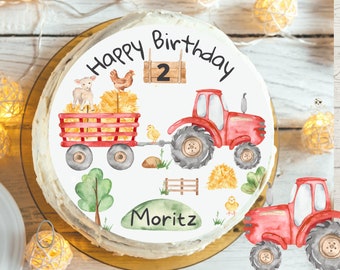 Cake topper fondant anniversaire enfant sucre image fille garçon tracteur ferme animaux de la ferme