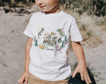 T-shirt birthday shirt personalized birthday child boy girl dragon knight castle