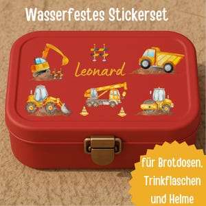 Sticker mit Namen Baufahrzeuge – personalisiertes Baustellen-Sticker Set für Kinder – Radlader Bagger Kran – spülmaschinengeeignet