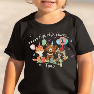 Camiseta cumpleaños camisa personalizada cumpleaños niño niña bosque animales zorro oso fiesta animales salvaje uno imagen 1