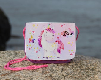 Marsupio da collo per bambini con nome portamonete unicorno stelle glitter